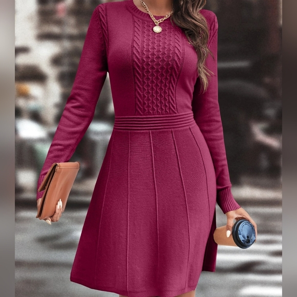 Clasi Cable Knit Seam Detail Sweater Dress
